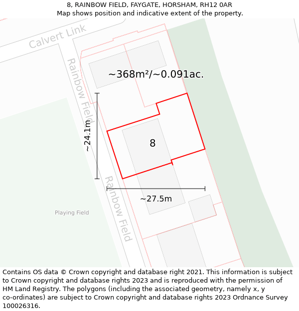 8, RAINBOW FIELD, FAYGATE, HORSHAM, RH12 0AR: Plot and title map