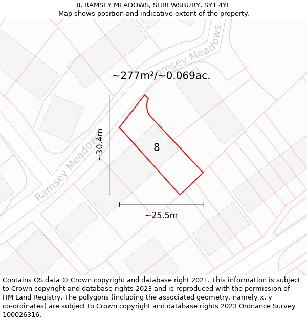 8, RAMSEY MEADOWS, SHREWSBURY, SY1 4YL: Plot and title map