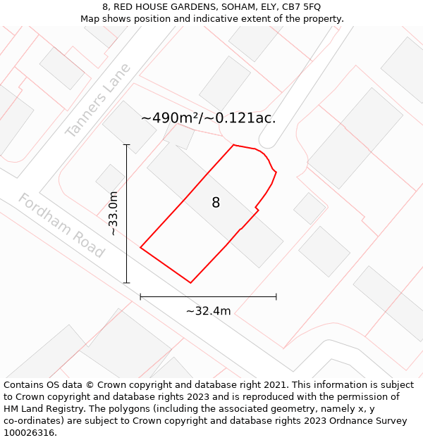 8, RED HOUSE GARDENS, SOHAM, ELY, CB7 5FQ: Plot and title map