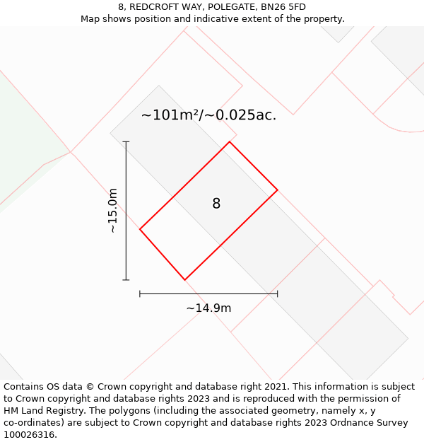 8, REDCROFT WAY, POLEGATE, BN26 5FD: Plot and title map