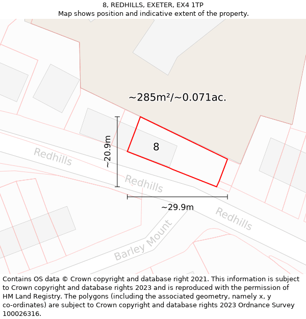 8, REDHILLS, EXETER, EX4 1TP: Plot and title map