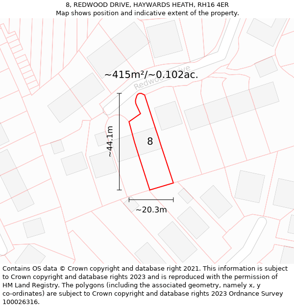 8, REDWOOD DRIVE, HAYWARDS HEATH, RH16 4ER: Plot and title map