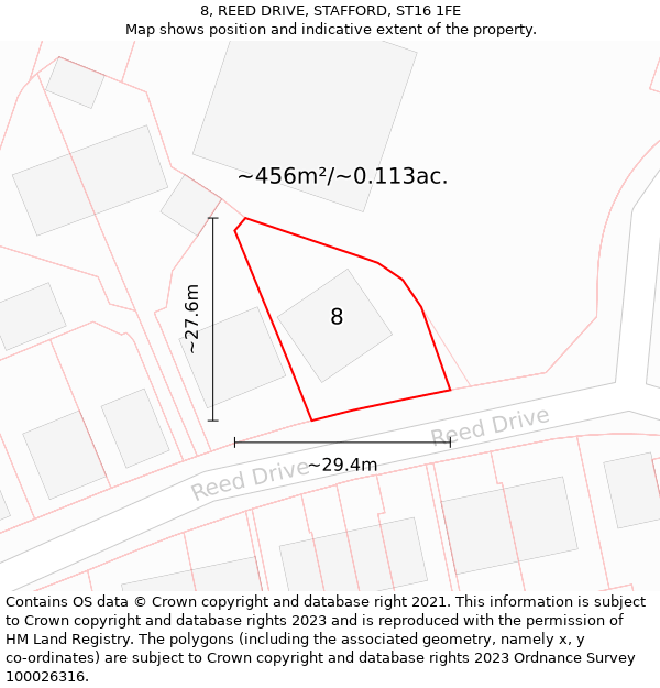 8, REED DRIVE, STAFFORD, ST16 1FE: Plot and title map