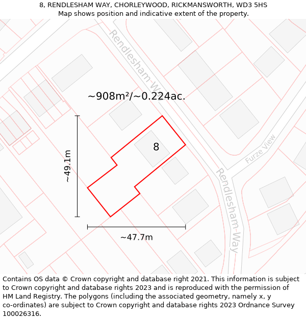 8, RENDLESHAM WAY, CHORLEYWOOD, RICKMANSWORTH, WD3 5HS: Plot and title map