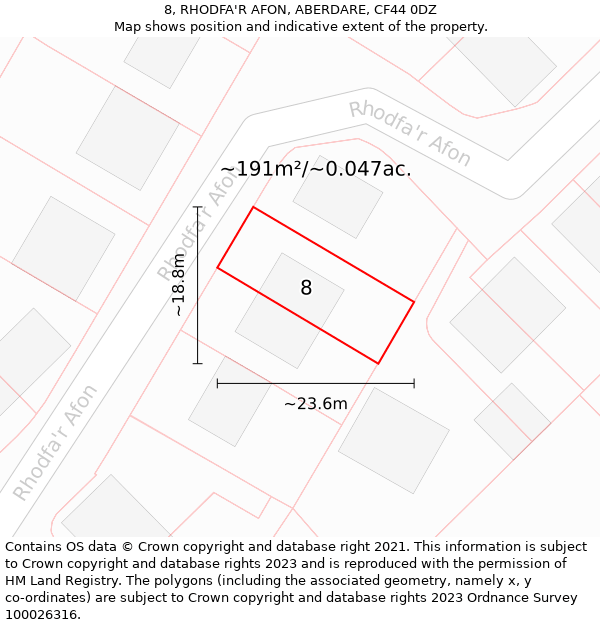 8, RHODFA'R AFON, ABERDARE, CF44 0DZ: Plot and title map