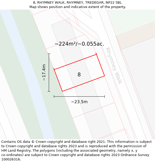 8, RHYMNEY WALK, RHYMNEY, TREDEGAR, NP22 5BL: Plot and title map