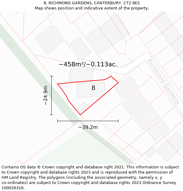 8, RICHMOND GARDENS, CANTERBURY, CT2 8ES: Plot and title map