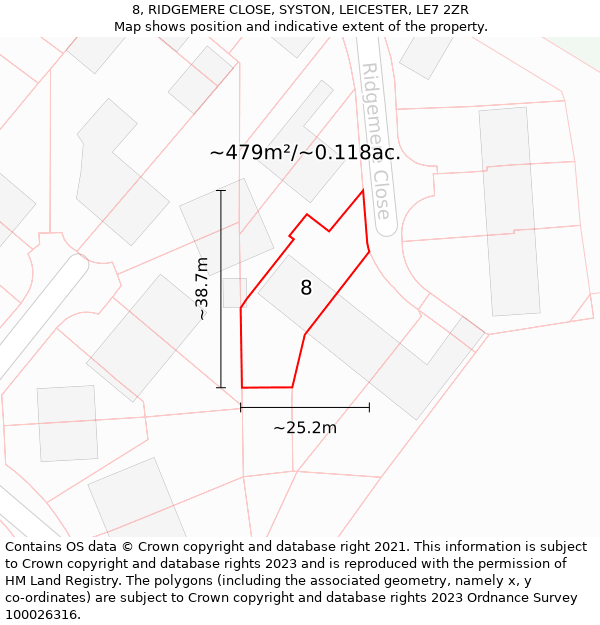 8, RIDGEMERE CLOSE, SYSTON, LEICESTER, LE7 2ZR: Plot and title map