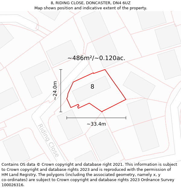 8, RIDING CLOSE, DONCASTER, DN4 6UZ: Plot and title map