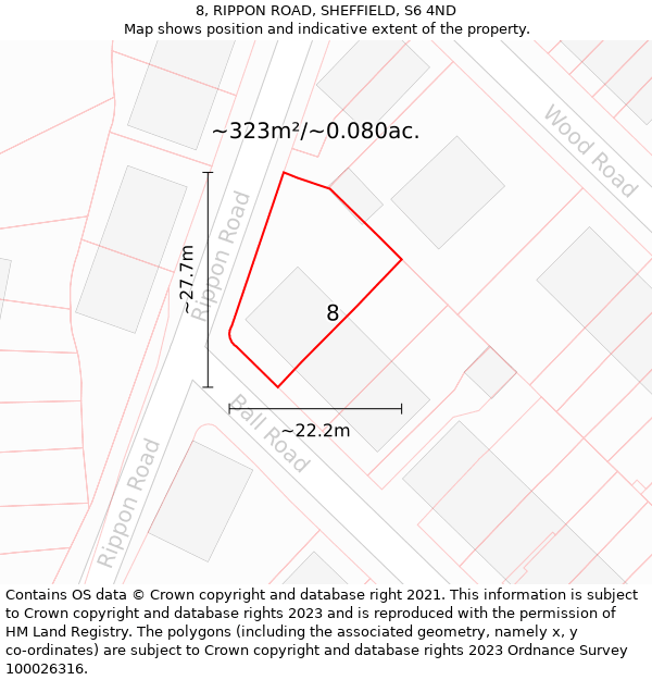 8, RIPPON ROAD, SHEFFIELD, S6 4ND: Plot and title map