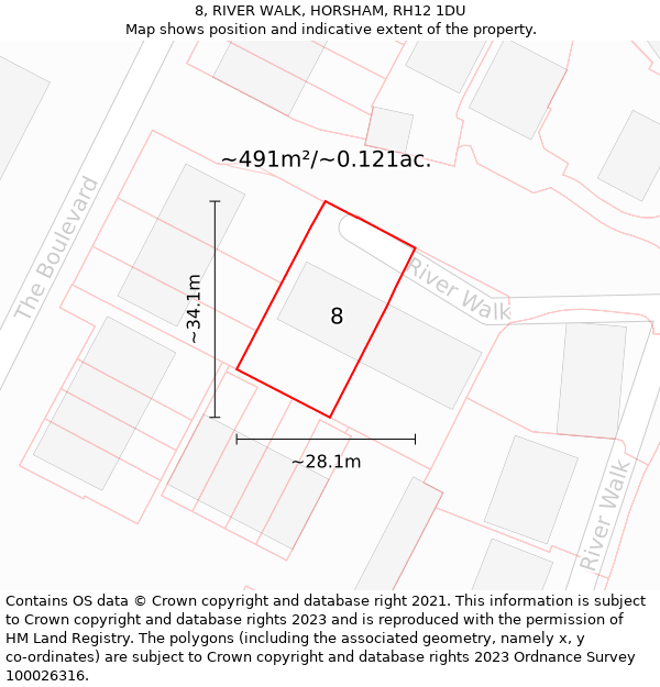 8, RIVER WALK, HORSHAM, RH12 1DU: Plot and title map