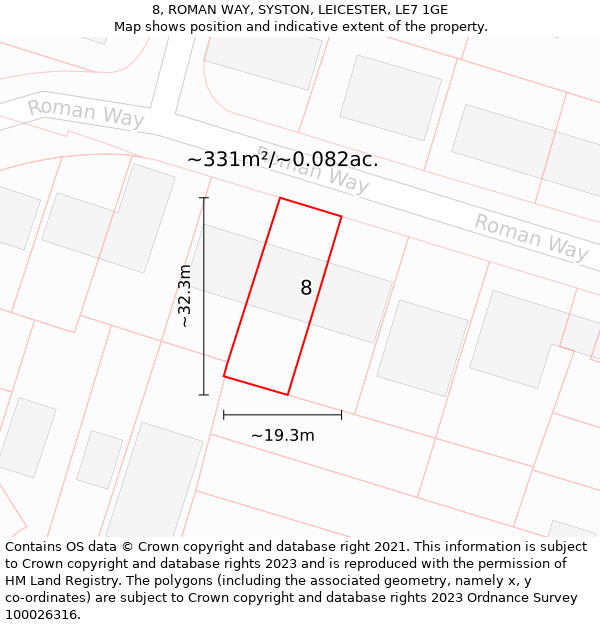 8, ROMAN WAY, SYSTON, LEICESTER, LE7 1GE: Plot and title map