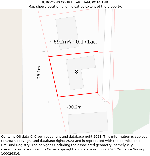 8, ROMYNS COURT, FAREHAM, PO14 1NB: Plot and title map