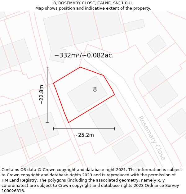 8, ROSEMARY CLOSE, CALNE, SN11 0UL: Plot and title map