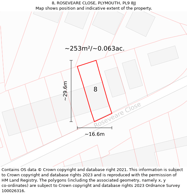 8, ROSEVEARE CLOSE, PLYMOUTH, PL9 8JJ: Plot and title map