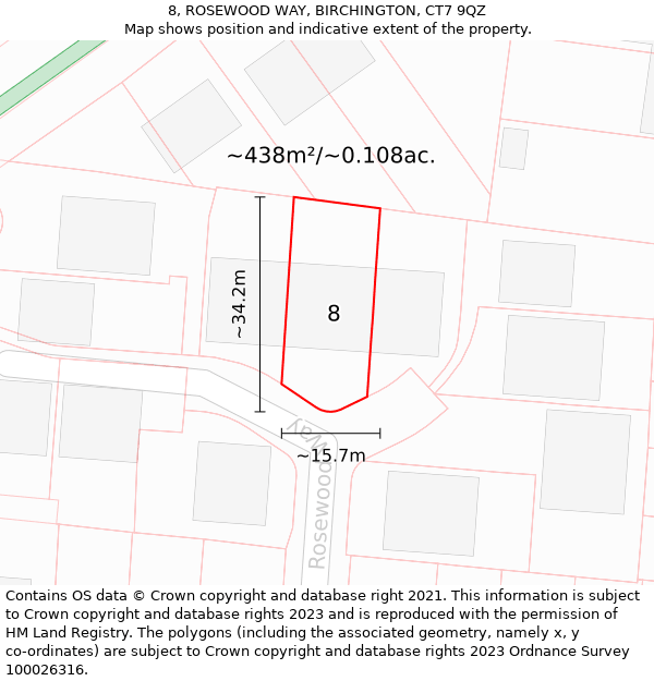 8, ROSEWOOD WAY, BIRCHINGTON, CT7 9QZ: Plot and title map