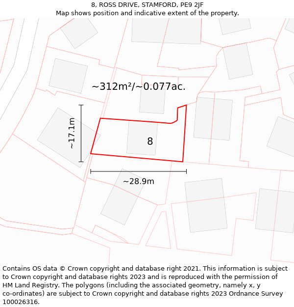8, ROSS DRIVE, STAMFORD, PE9 2JF: Plot and title map