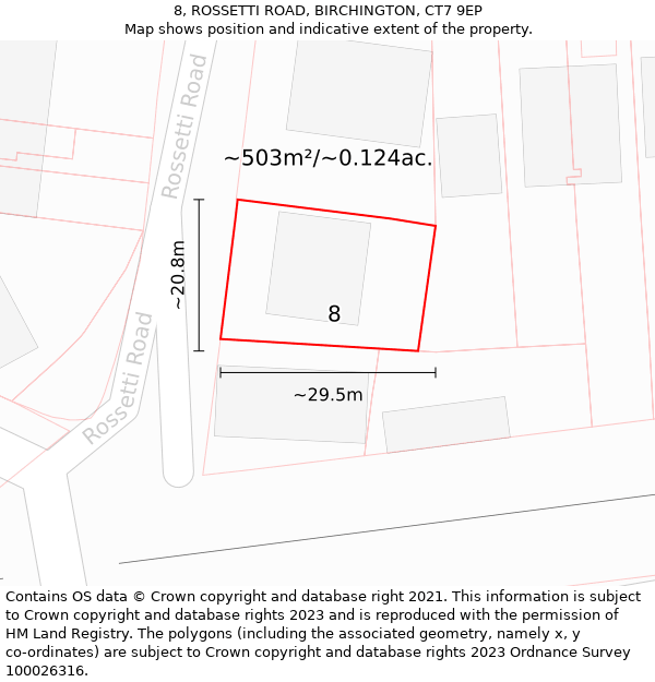 8, ROSSETTI ROAD, BIRCHINGTON, CT7 9EP: Plot and title map