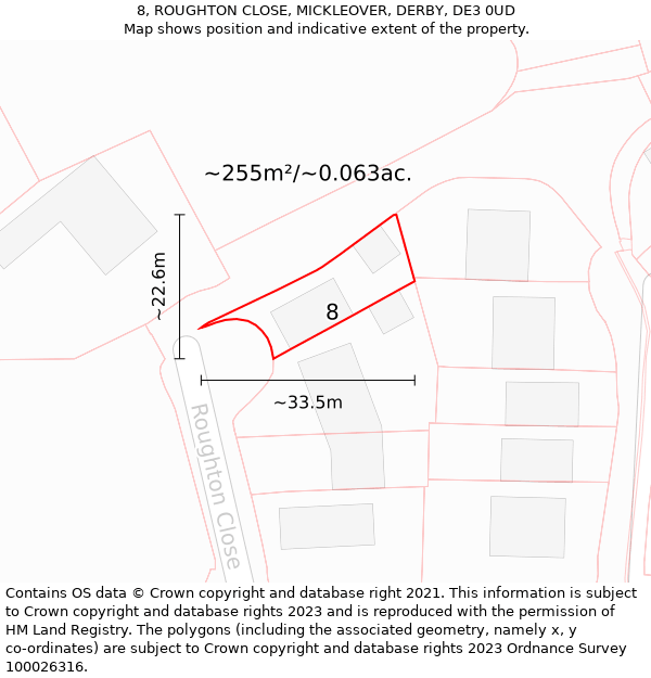 8, ROUGHTON CLOSE, MICKLEOVER, DERBY, DE3 0UD: Plot and title map