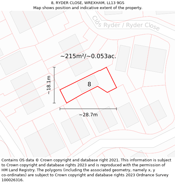 8, RYDER CLOSE, WREXHAM, LL13 9GS: Plot and title map