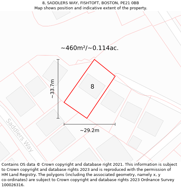 8, SADDLERS WAY, FISHTOFT, BOSTON, PE21 0BB: Plot and title map