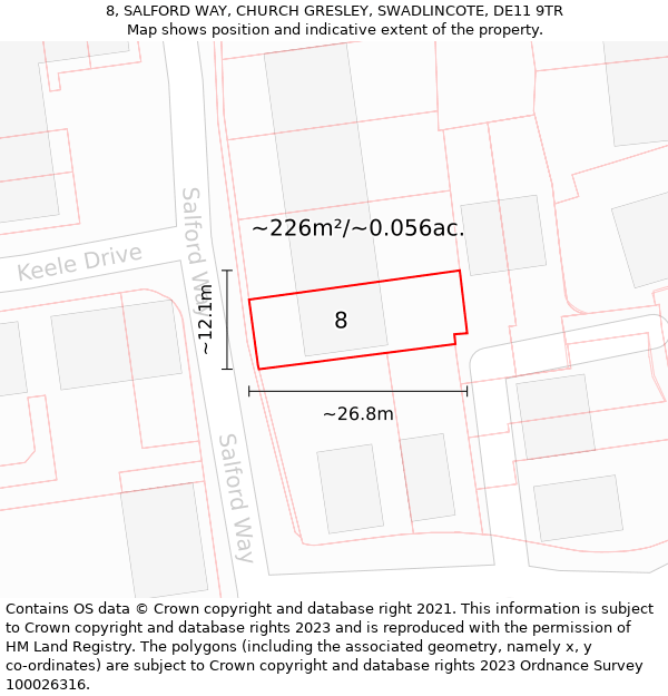 8, SALFORD WAY, CHURCH GRESLEY, SWADLINCOTE, DE11 9TR: Plot and title map