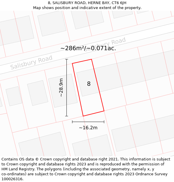 8, SALISBURY ROAD, HERNE BAY, CT6 6JH: Plot and title map