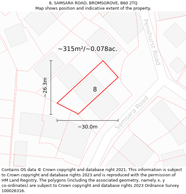 8, SAMSARA ROAD, BROMSGROVE, B60 2TQ: Plot and title map