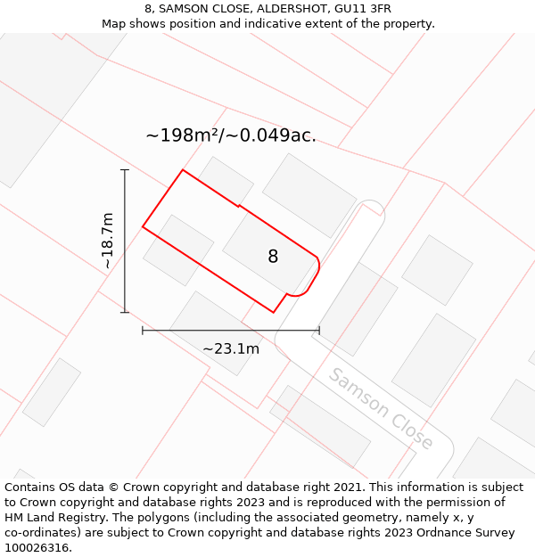 8, SAMSON CLOSE, ALDERSHOT, GU11 3FR: Plot and title map