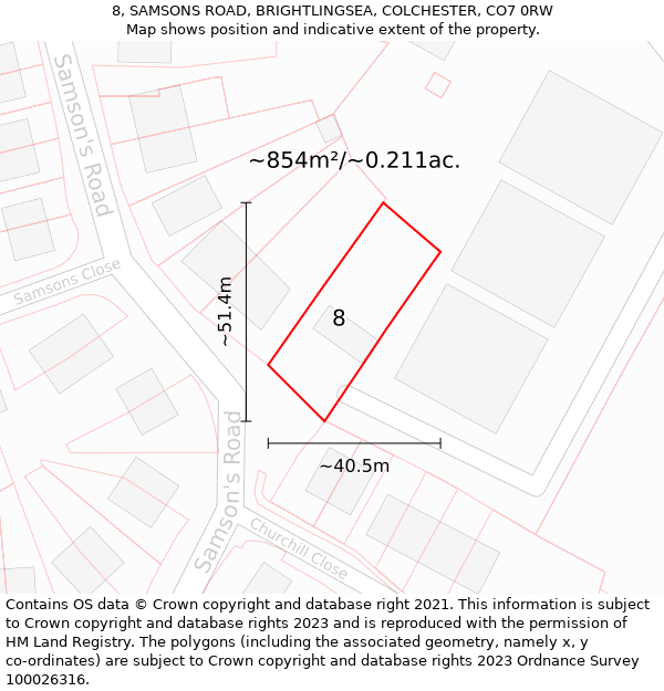 8, SAMSONS ROAD, BRIGHTLINGSEA, COLCHESTER, CO7 0RW: Plot and title map