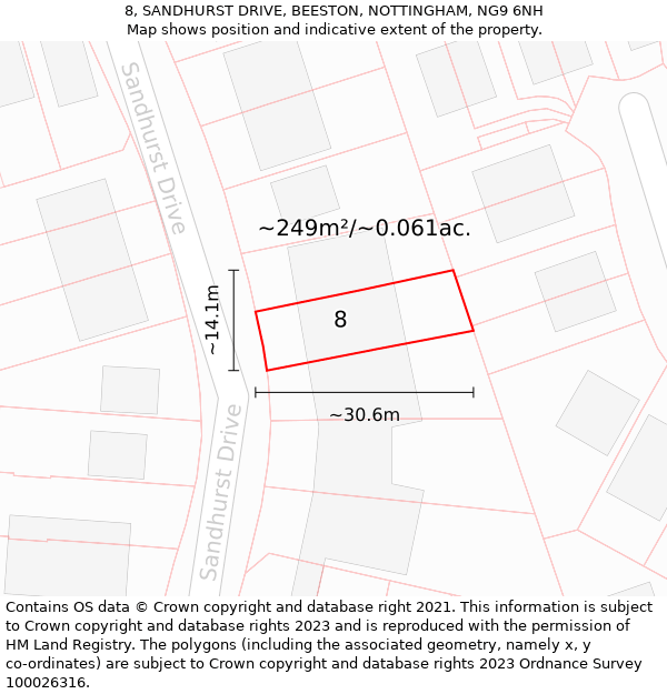 8, SANDHURST DRIVE, BEESTON, NOTTINGHAM, NG9 6NH: Plot and title map