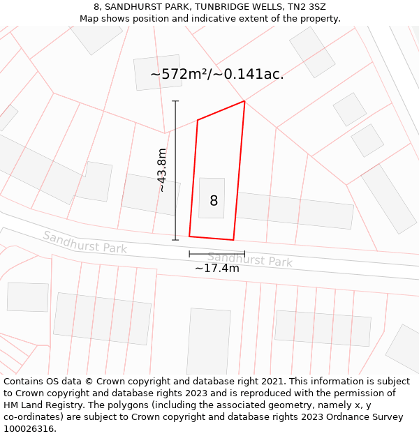 8, SANDHURST PARK, TUNBRIDGE WELLS, TN2 3SZ: Plot and title map