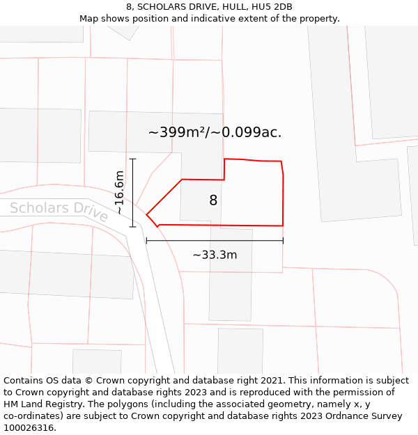 8, SCHOLARS DRIVE, HULL, HU5 2DB: Plot and title map