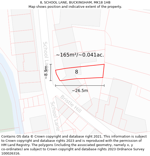 8, SCHOOL LANE, BUCKINGHAM, MK18 1HB: Plot and title map