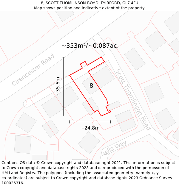 8, SCOTT THOMLINSON ROAD, FAIRFORD, GL7 4FU: Plot and title map