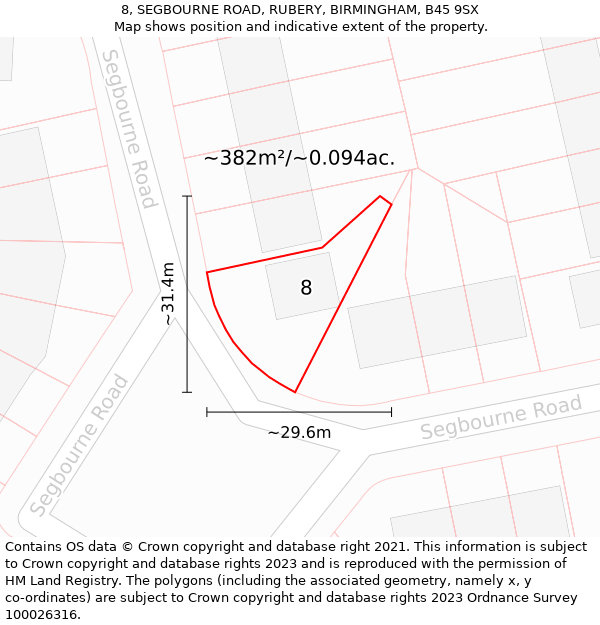 8, SEGBOURNE ROAD, RUBERY, BIRMINGHAM, B45 9SX: Plot and title map