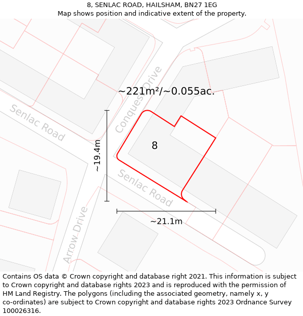 8, SENLAC ROAD, HAILSHAM, BN27 1EG: Plot and title map