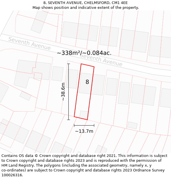 8, SEVENTH AVENUE, CHELMSFORD, CM1 4EE: Plot and title map