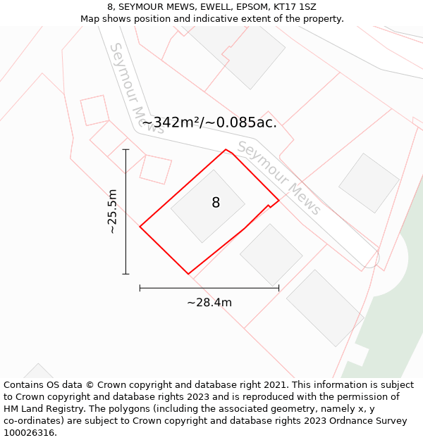 8, SEYMOUR MEWS, EWELL, EPSOM, KT17 1SZ: Plot and title map