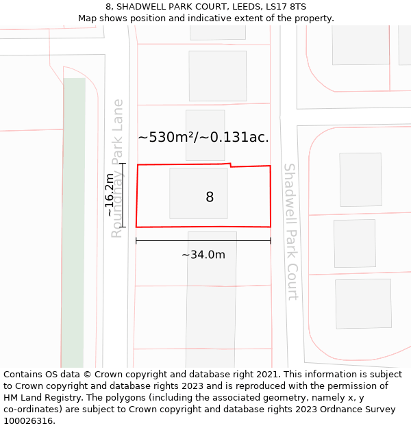 8, SHADWELL PARK COURT, LEEDS, LS17 8TS: Plot and title map