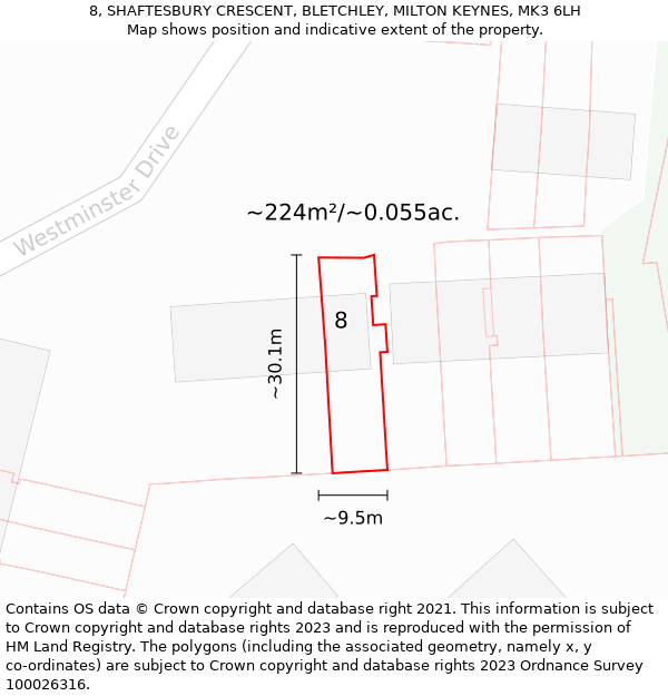 8, SHAFTESBURY CRESCENT, BLETCHLEY, MILTON KEYNES, MK3 6LH: Plot and title map