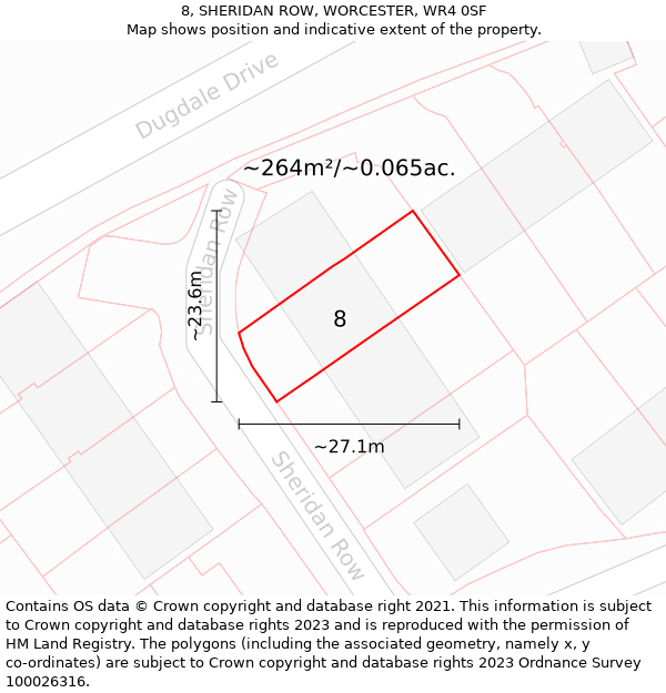 8, SHERIDAN ROW, WORCESTER, WR4 0SF: Plot and title map