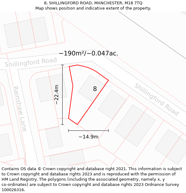 8, SHILLINGFORD ROAD, MANCHESTER, M18 7TQ: Plot and title map