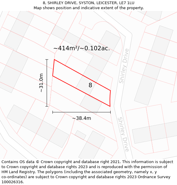 8, SHIRLEY DRIVE, SYSTON, LEICESTER, LE7 1LU: Plot and title map