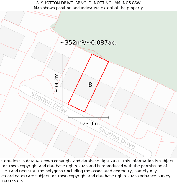 8, SHOTTON DRIVE, ARNOLD, NOTTINGHAM, NG5 8SW: Plot and title map