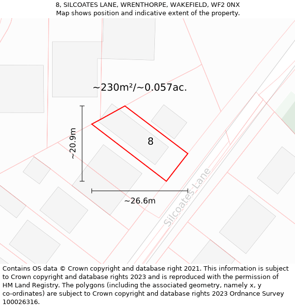 8, SILCOATES LANE, WRENTHORPE, WAKEFIELD, WF2 0NX: Plot and title map