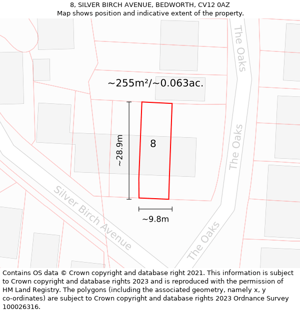 8, SILVER BIRCH AVENUE, BEDWORTH, CV12 0AZ: Plot and title map