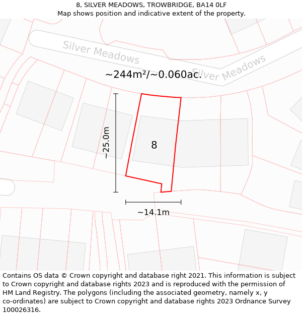 8, SILVER MEADOWS, TROWBRIDGE, BA14 0LF: Plot and title map