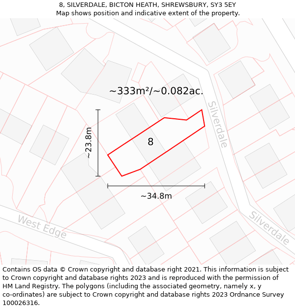 8, SILVERDALE, BICTON HEATH, SHREWSBURY, SY3 5EY: Plot and title map
