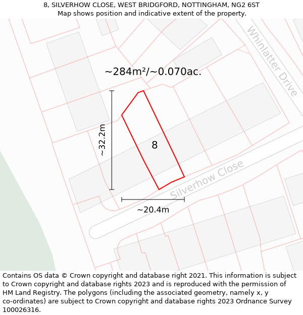 8, SILVERHOW CLOSE, WEST BRIDGFORD, NOTTINGHAM, NG2 6ST: Plot and title map